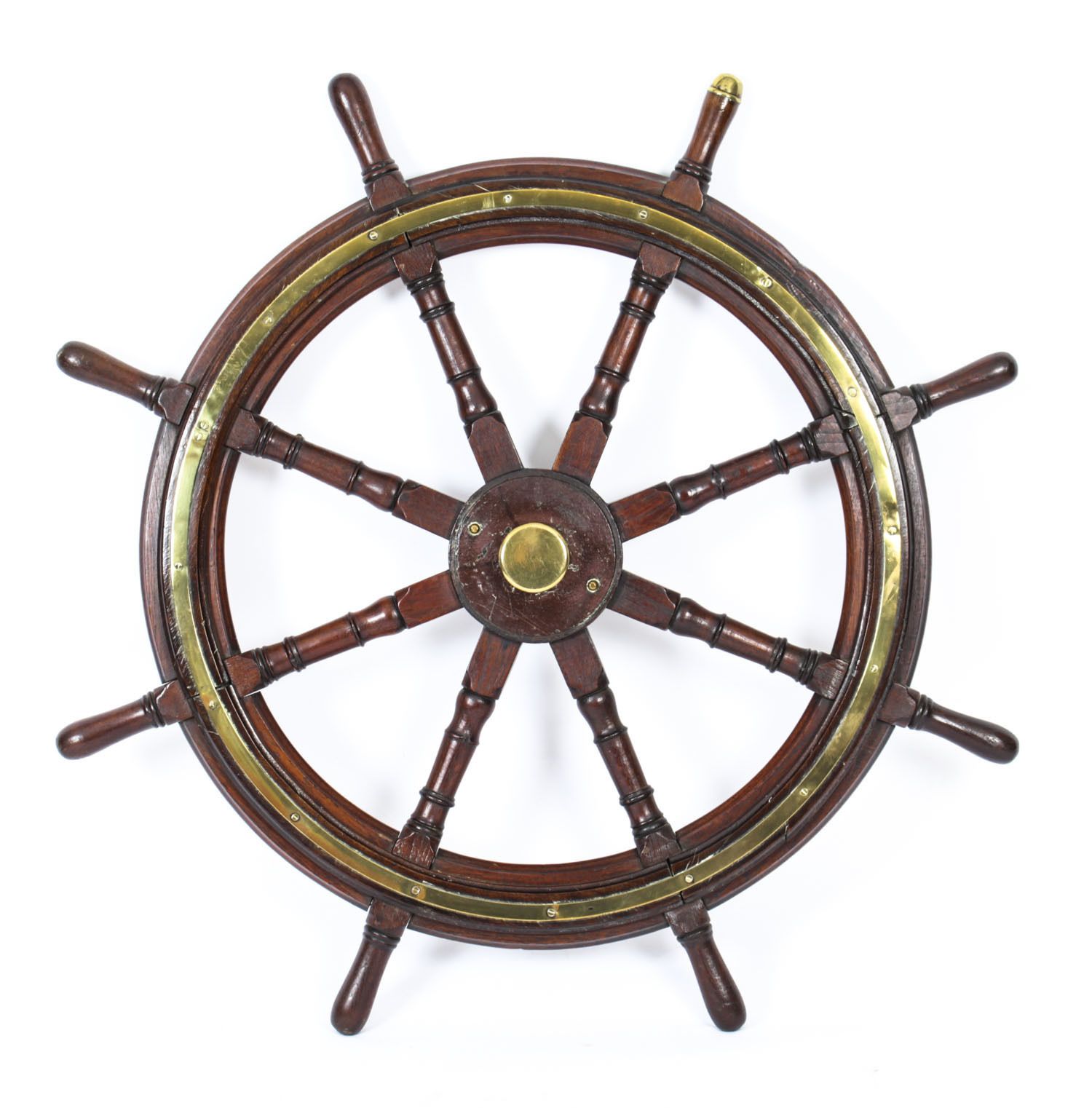 Antique 4ft Diam Teak And Brass Set 8 Spoke Ships Wheel C 1880 19th Century photo buy
