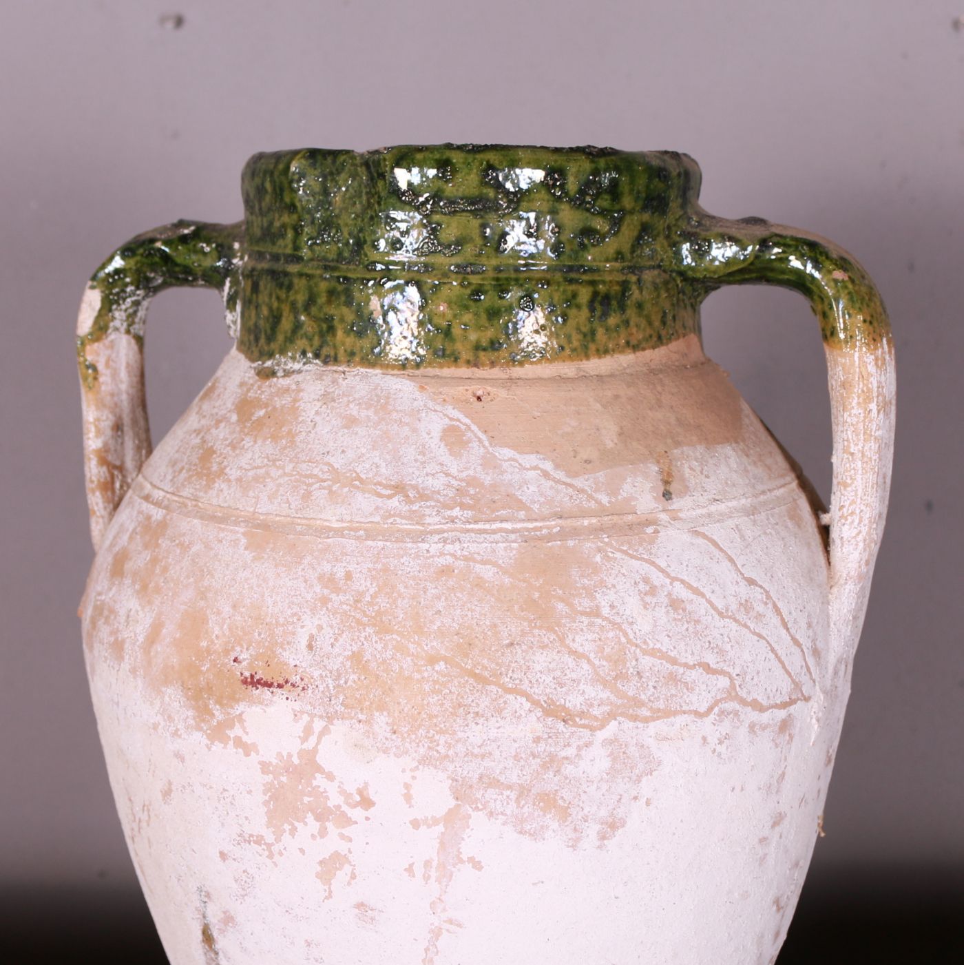 Turkish Antique Water Pot With Green Glaze And Original White Paint 1900 photo furniture