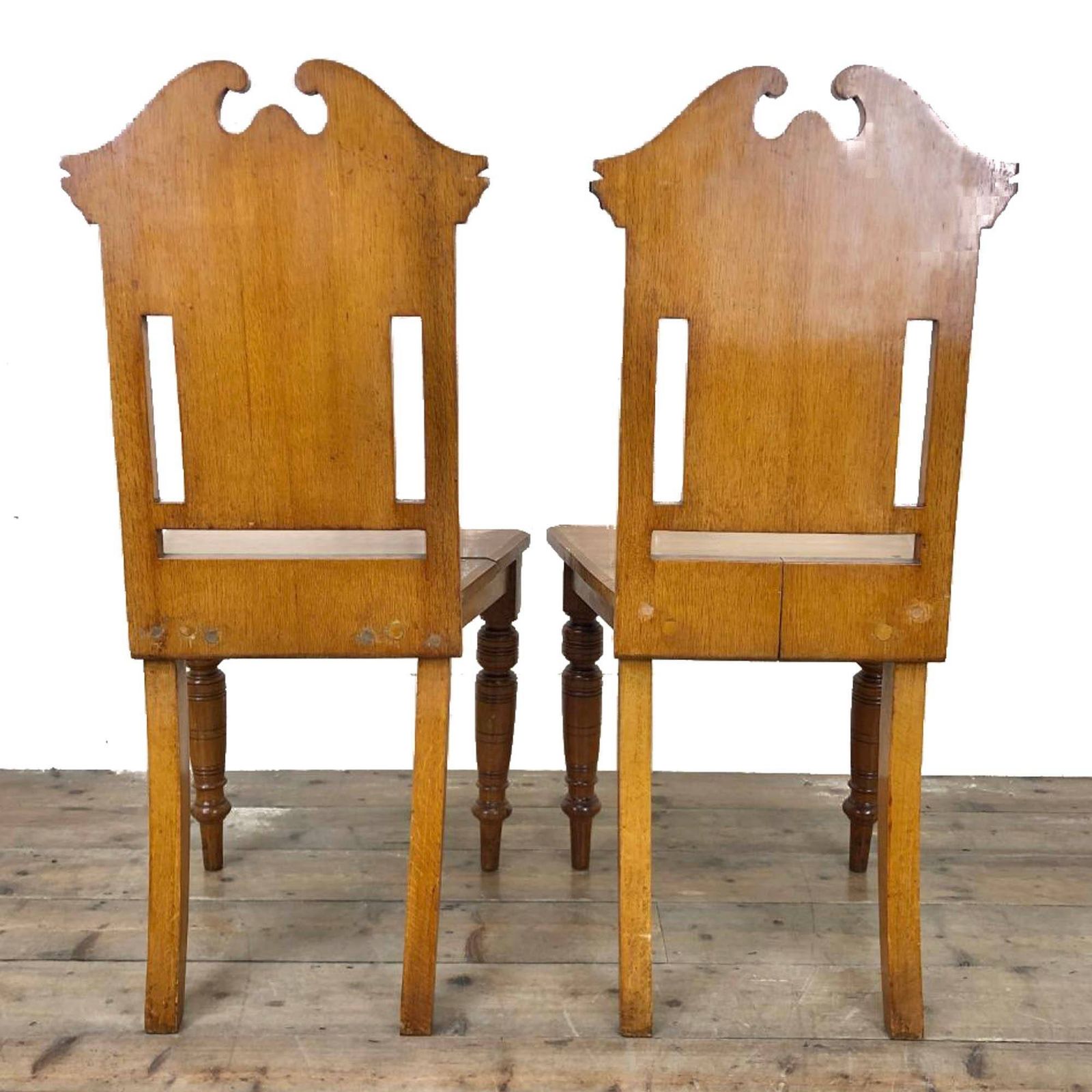 Pair Of Antique Carved Oak Hall Chairs photo vinterior