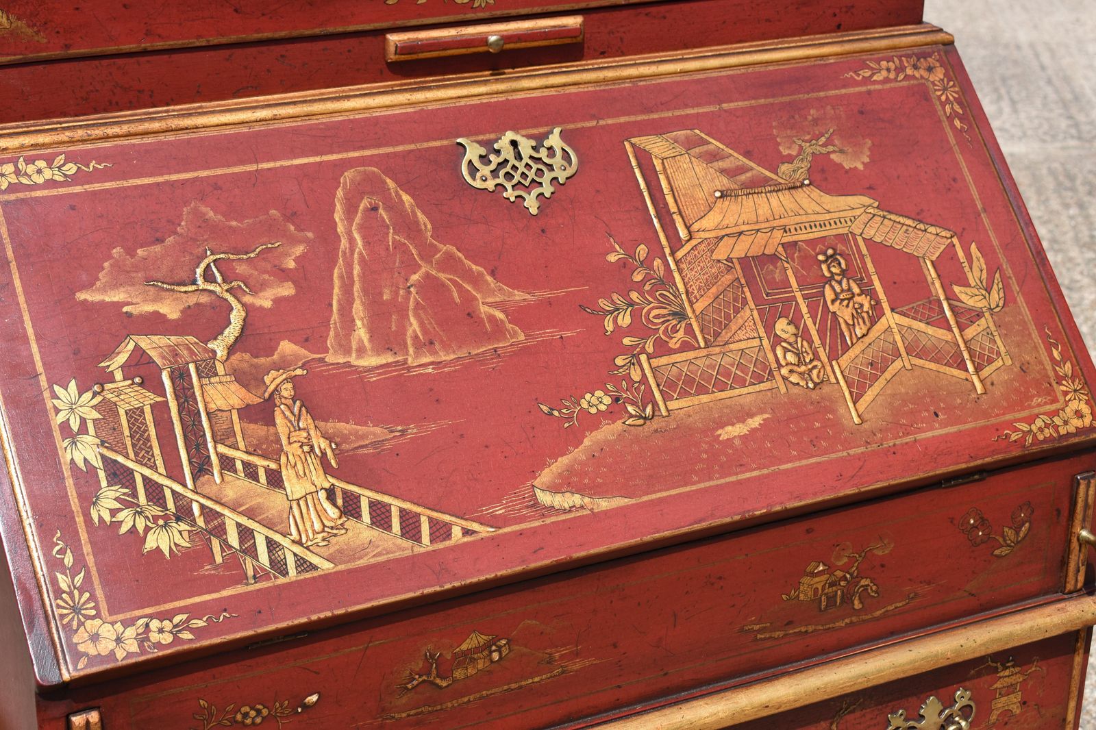 18th Century Lacquer And Gilt Chinoiserie Bureau Bookcase photo vintage