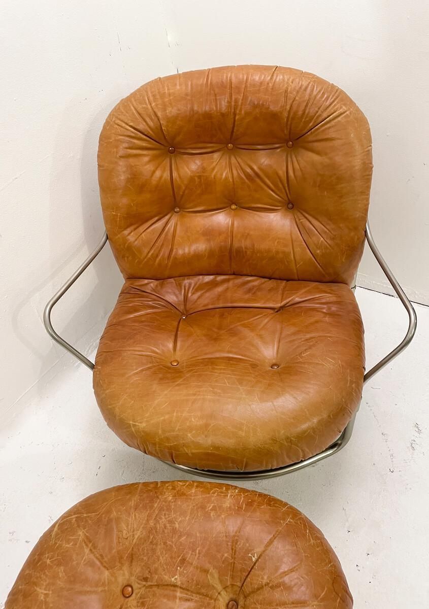 Mid Century Modern Cognac Leather Armchair And Ottoman Mod 915 By Carlo De Carli photo furniture