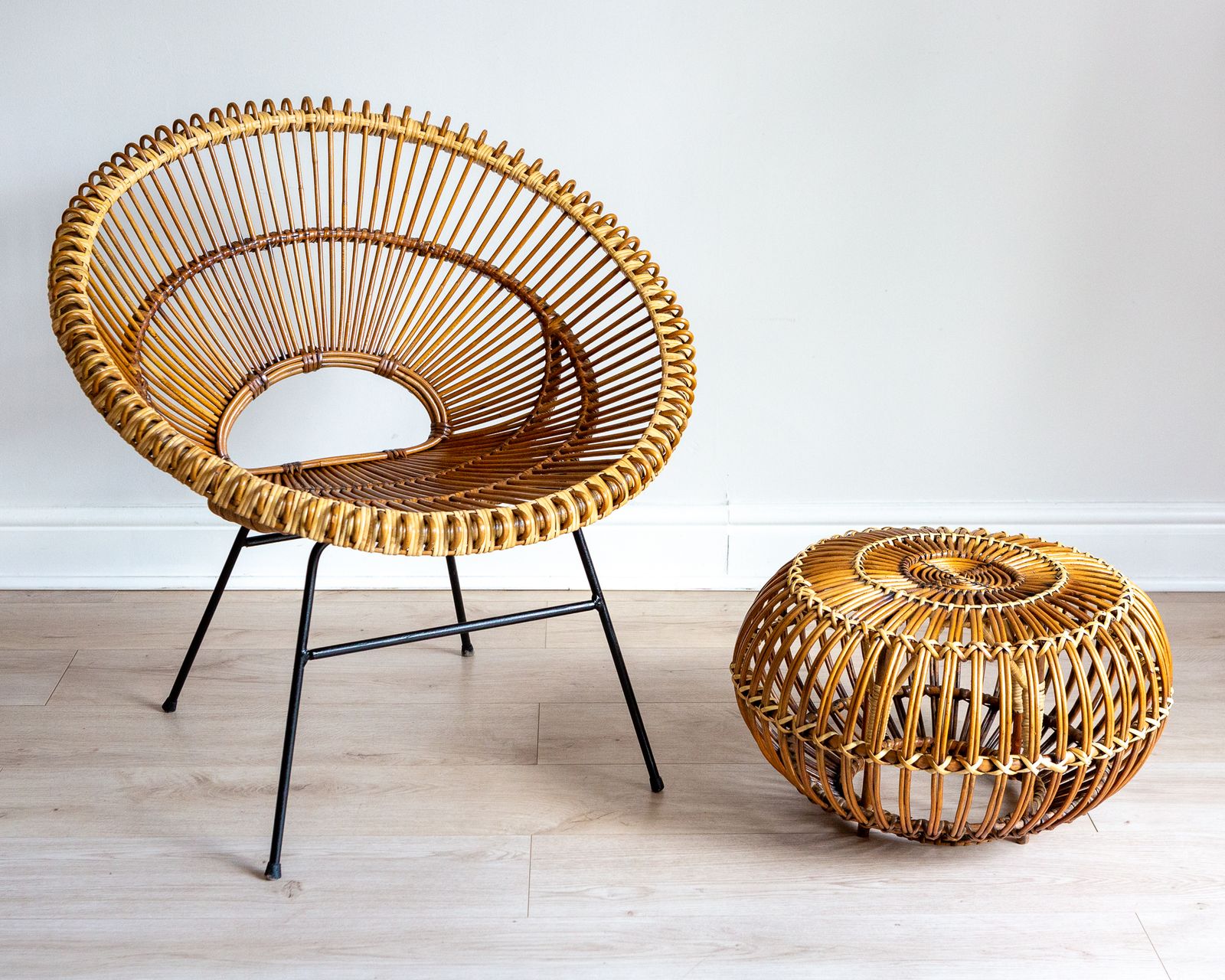Franco Albini And Janine Abraham & Dirk Jan Rol Sunburst Chair & Lobster Pot Ottoman Footstool 1950s Mcm