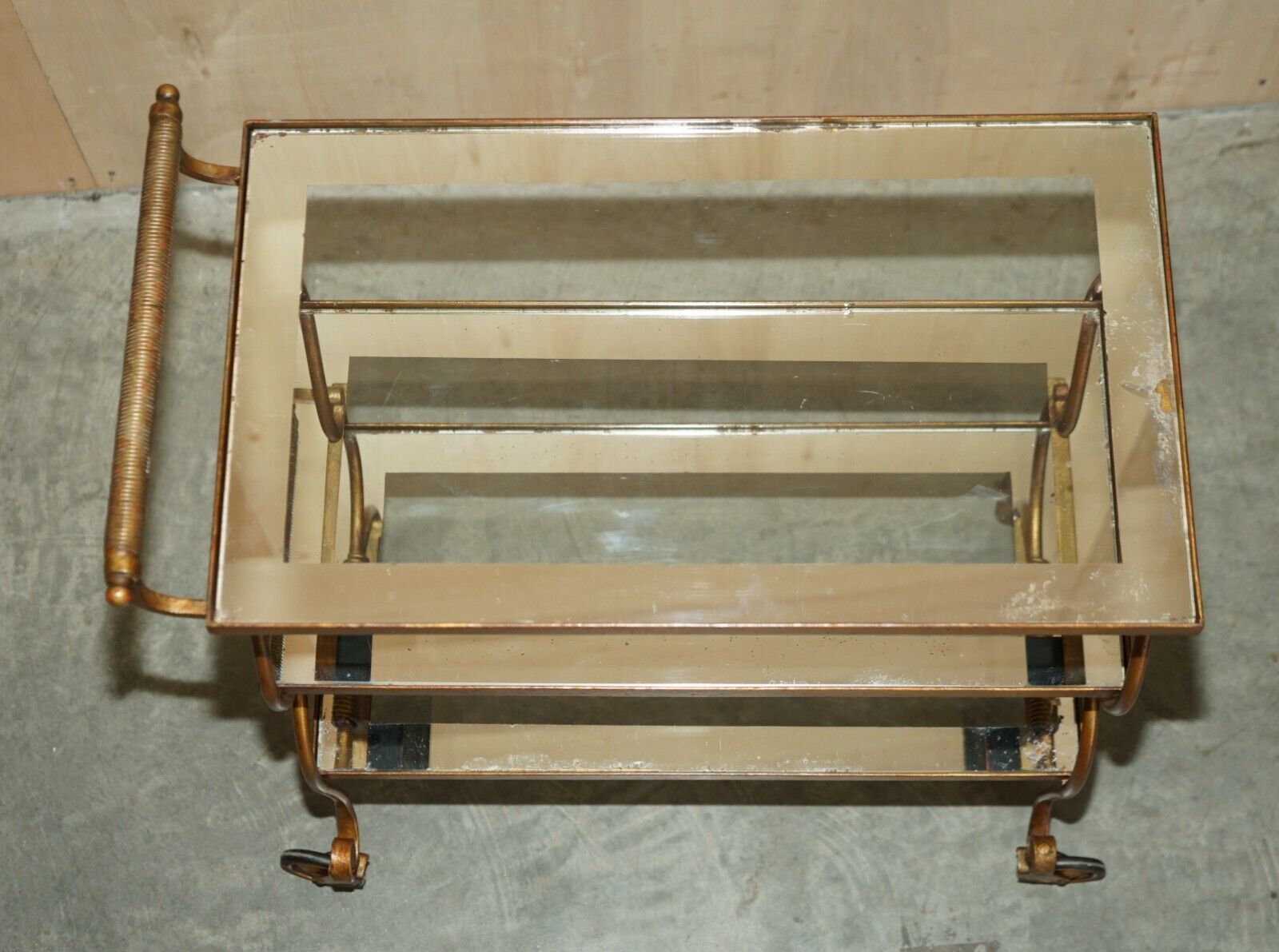 Stunning Antique Italian Circa 1950's Brass & Glass Tea Cake Serving Trolley photo Furniture
