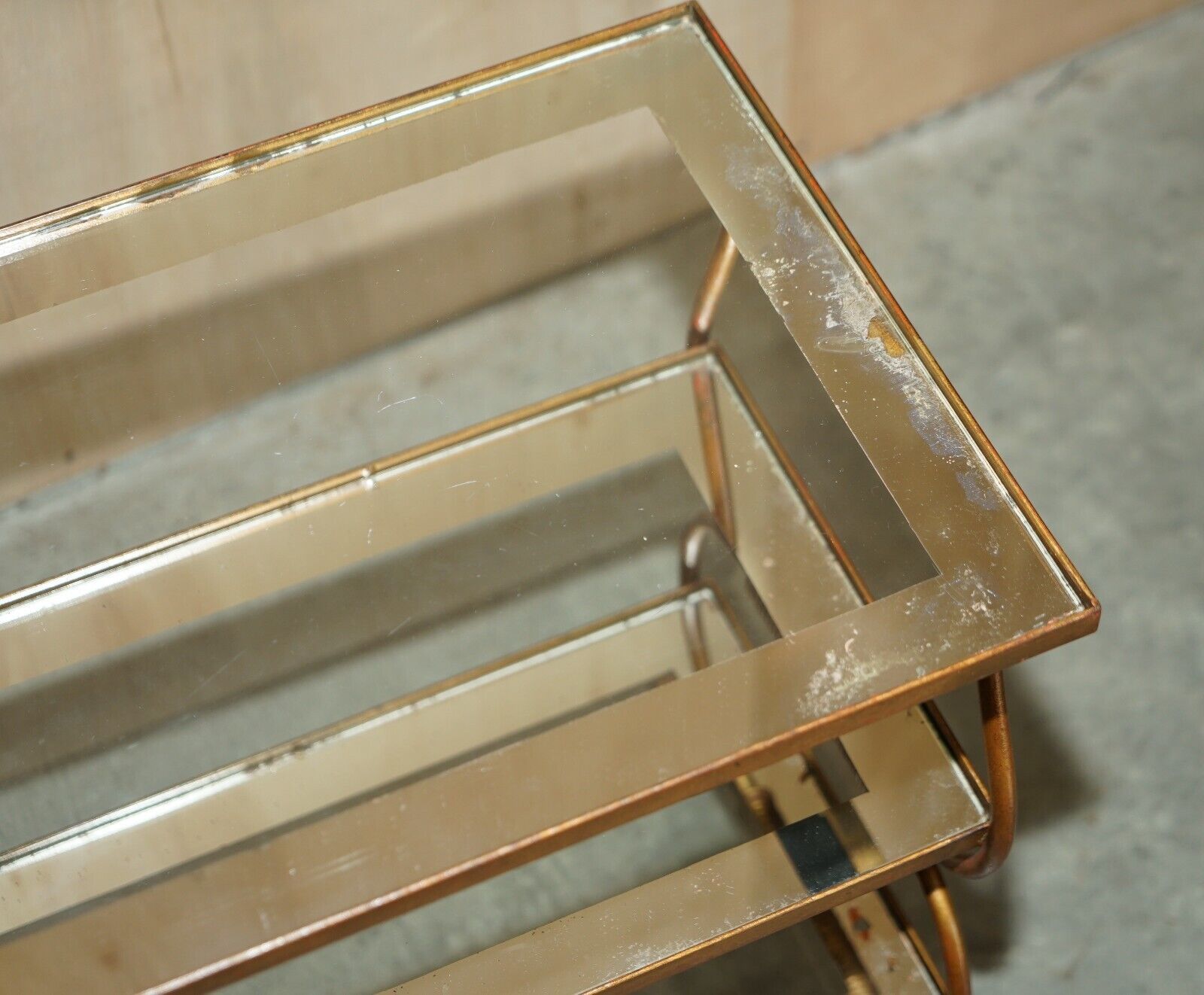Stunning Antique Italian Circa 1950's Brass & Glass Tea Cake Serving Trolley photo vinterior
