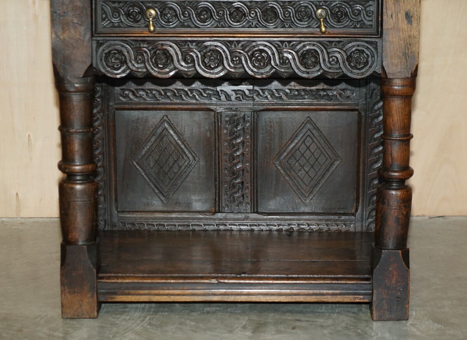 Antique 18th Century Circa 1720 Gothic Jacobean Hall Console Table Single Drawer photo vintage
