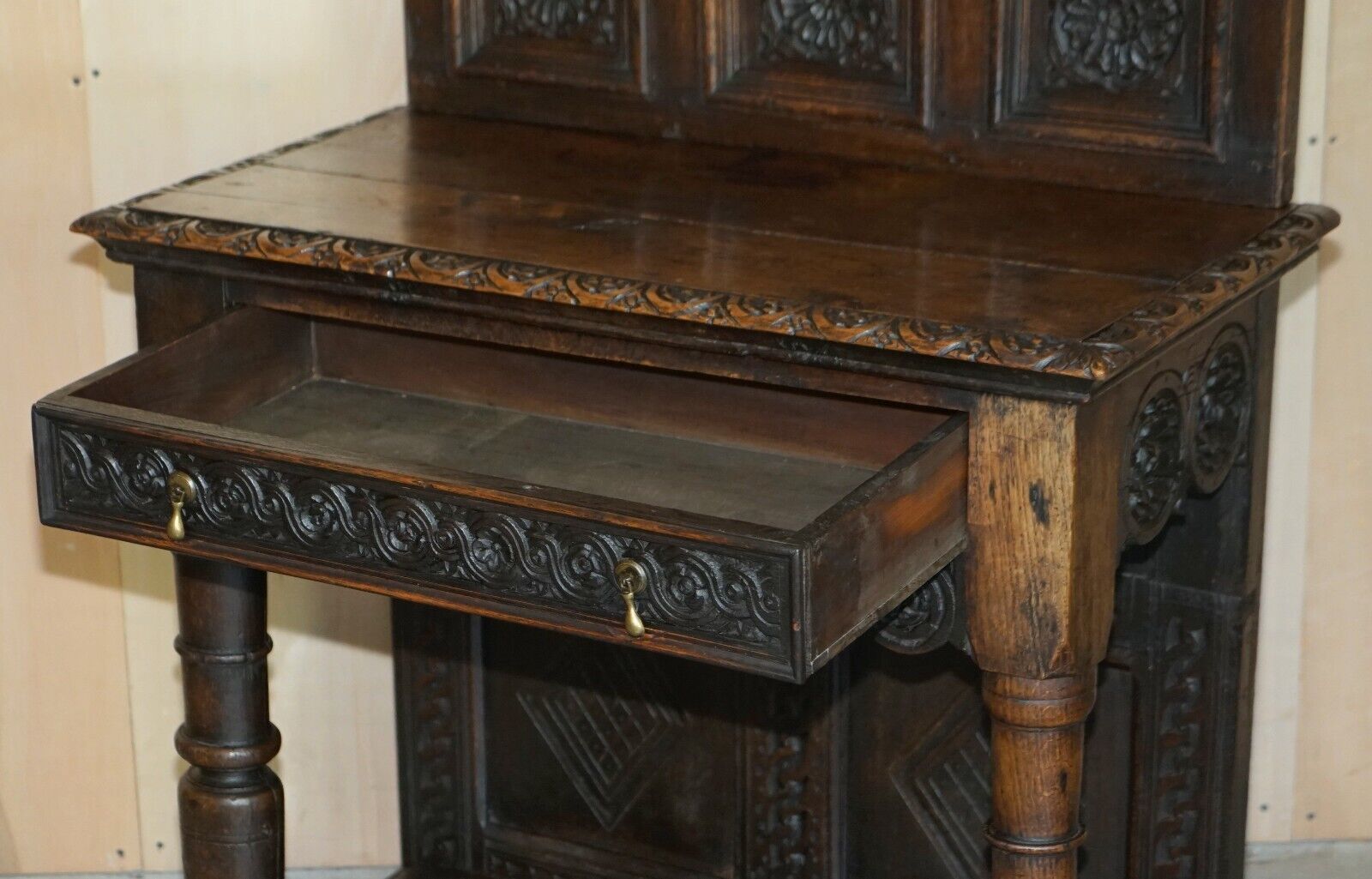 2850.0 Antique 18th Century Circa 1720 Gothic Jacobean Hall Console Table Single Drawer photo