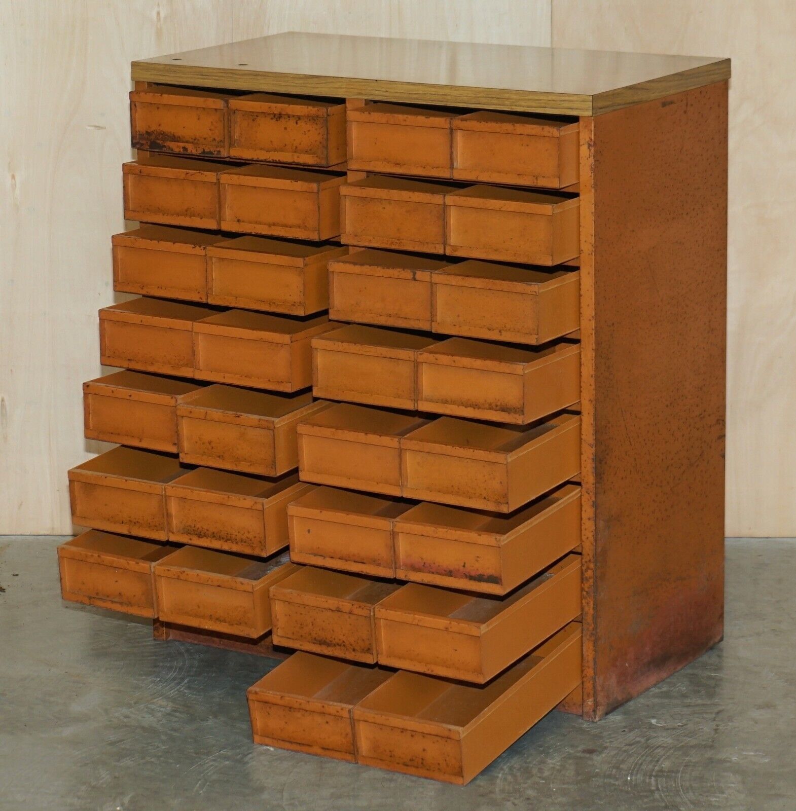 Furniture Antique Industrial Metal Workers Chest Of Drawers For Screws Nuts And Bolts photo