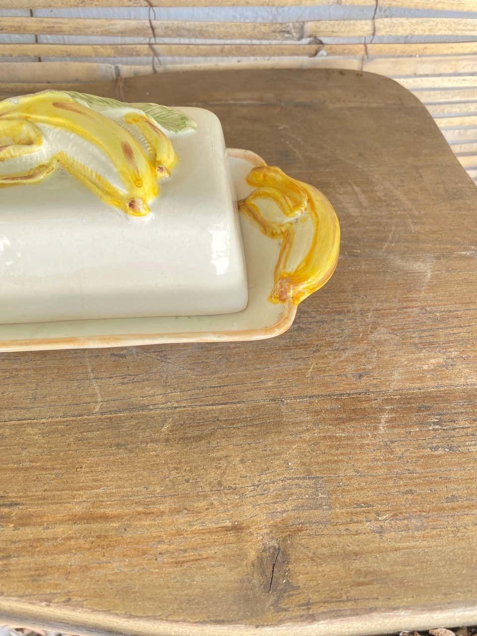 Butter Dish, Ceramic In The Style Of Majolica, Yellow Color, Portugal Circa 1970 photo furniture