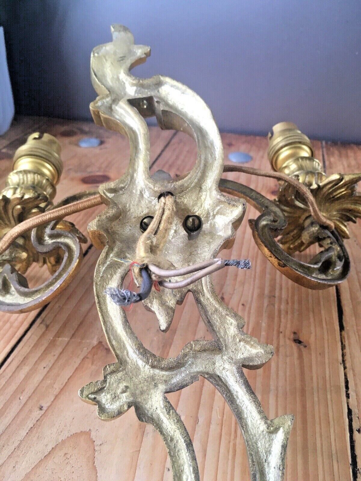 Antique French Louis XV Style Heavy Brass / Bronze Twin Wall Light Candle Sconce photo buy