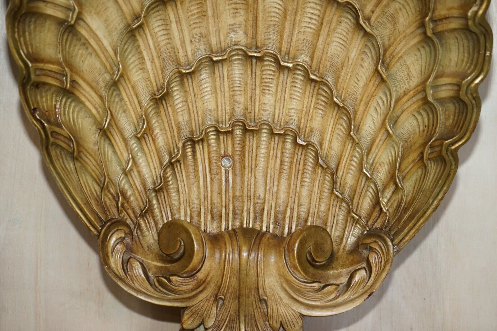 After Groult Mid Century Circa 1960's Gilt Plaster Sea Clamp Shell Console Table photo buy