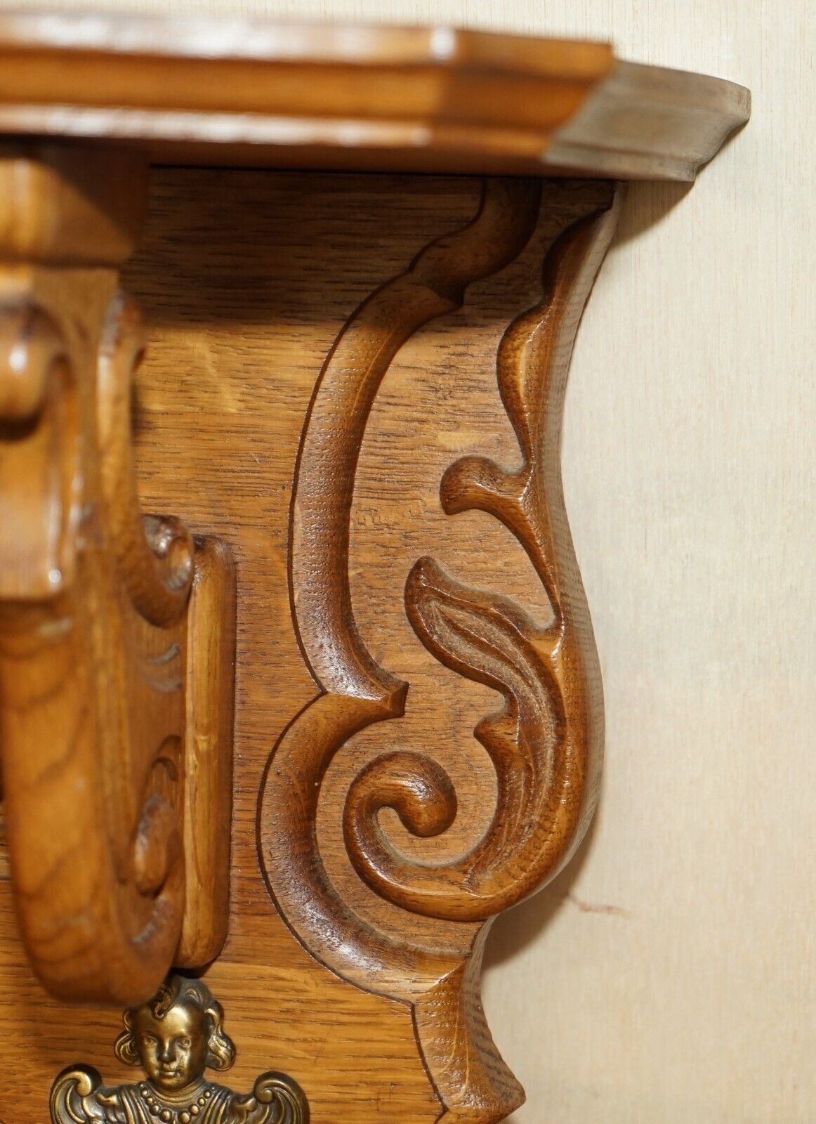 Ornately Carved Cherub Dutch Oak Coat Hat Scarf Wall Rack Hanger Royal Hooks photo buy