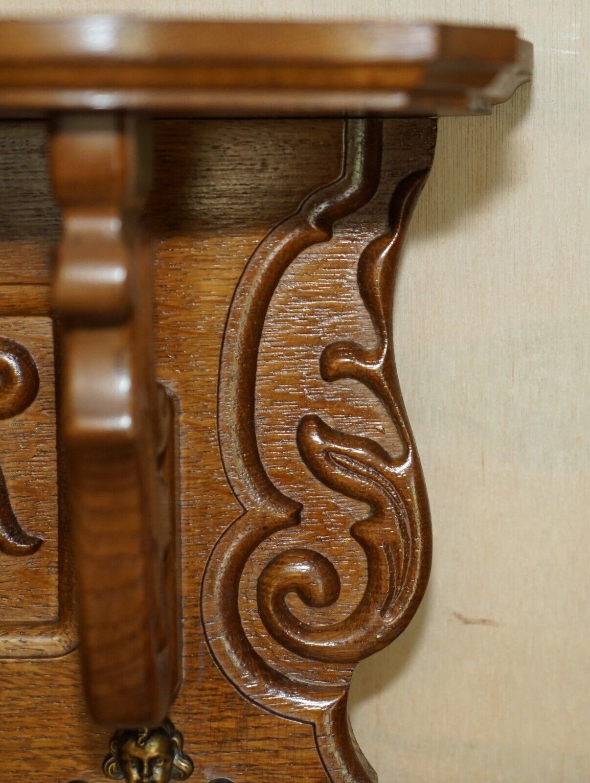 Finely Dutch Carved Cherub Oak Coat Hat Scarf Wall Rack Hanger Royal Hooks photo buy