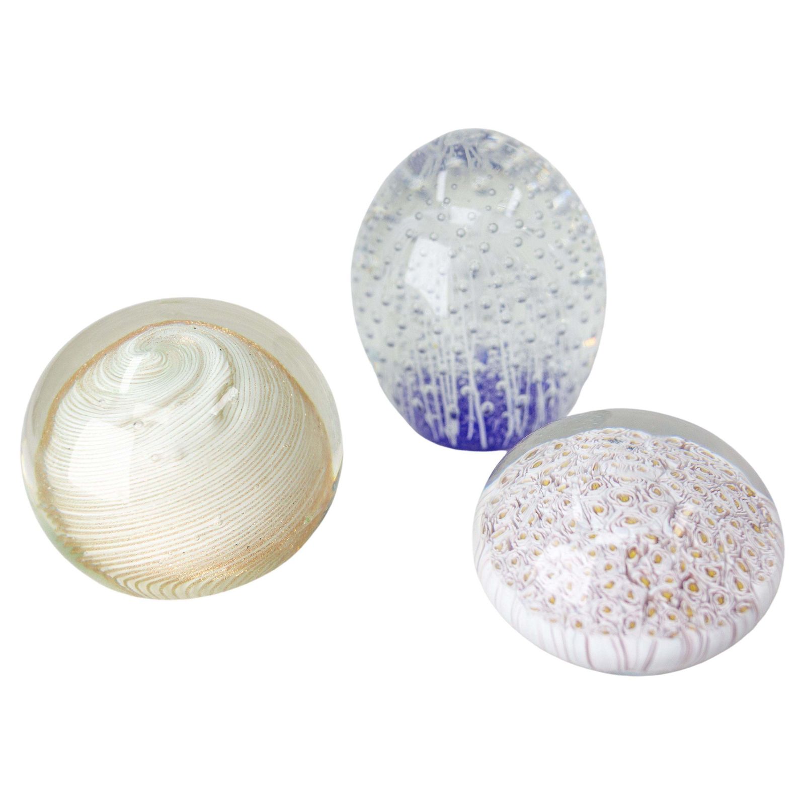 Midcentury Set Of Three Glass Paperweights, Italian Murano, Circa 1960