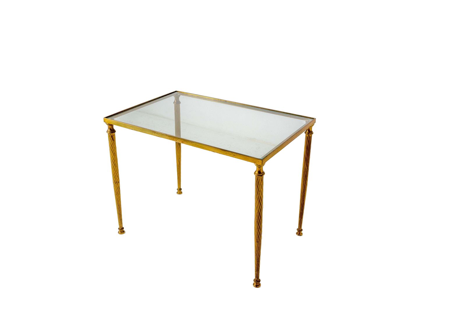 Coffee Table Mid Century Glass And Gilt Brass Twisted Legs, France 1960 photo for sale