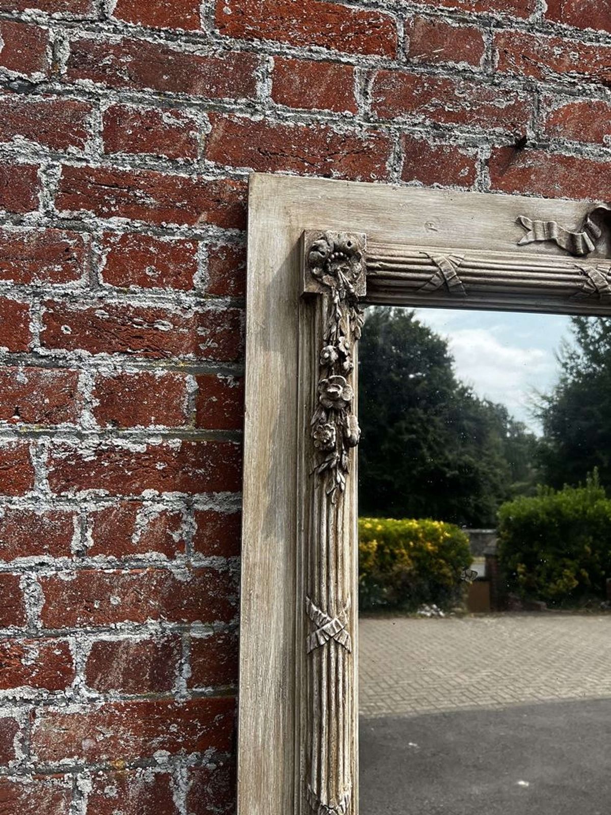 An Exceptional Large Antique French 19th C Painted Ribbed Mirror photo for sale