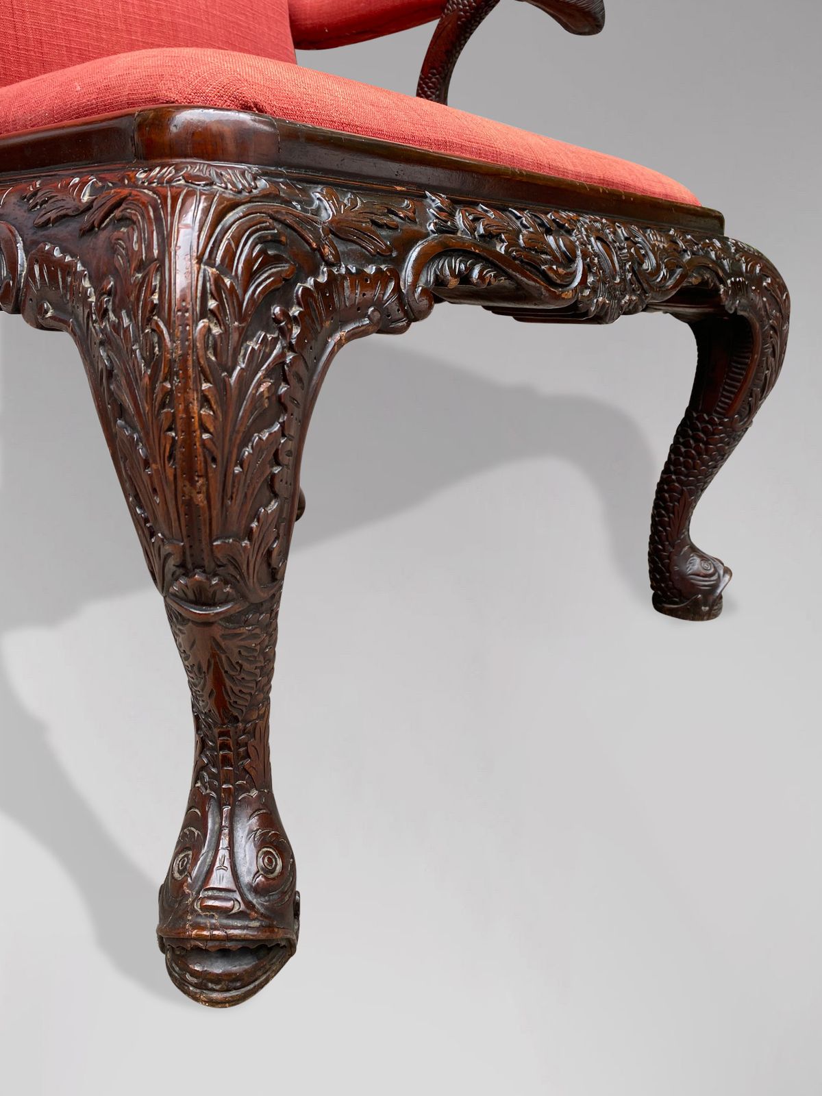 19th Century Carved Mahogany Gainsborough Armchair photo vintage