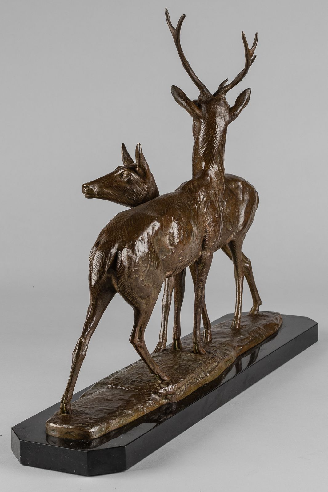 French Art Deco Bronze Sculpture Of A Stag And Doe Signed I Rochard photo 3125.0