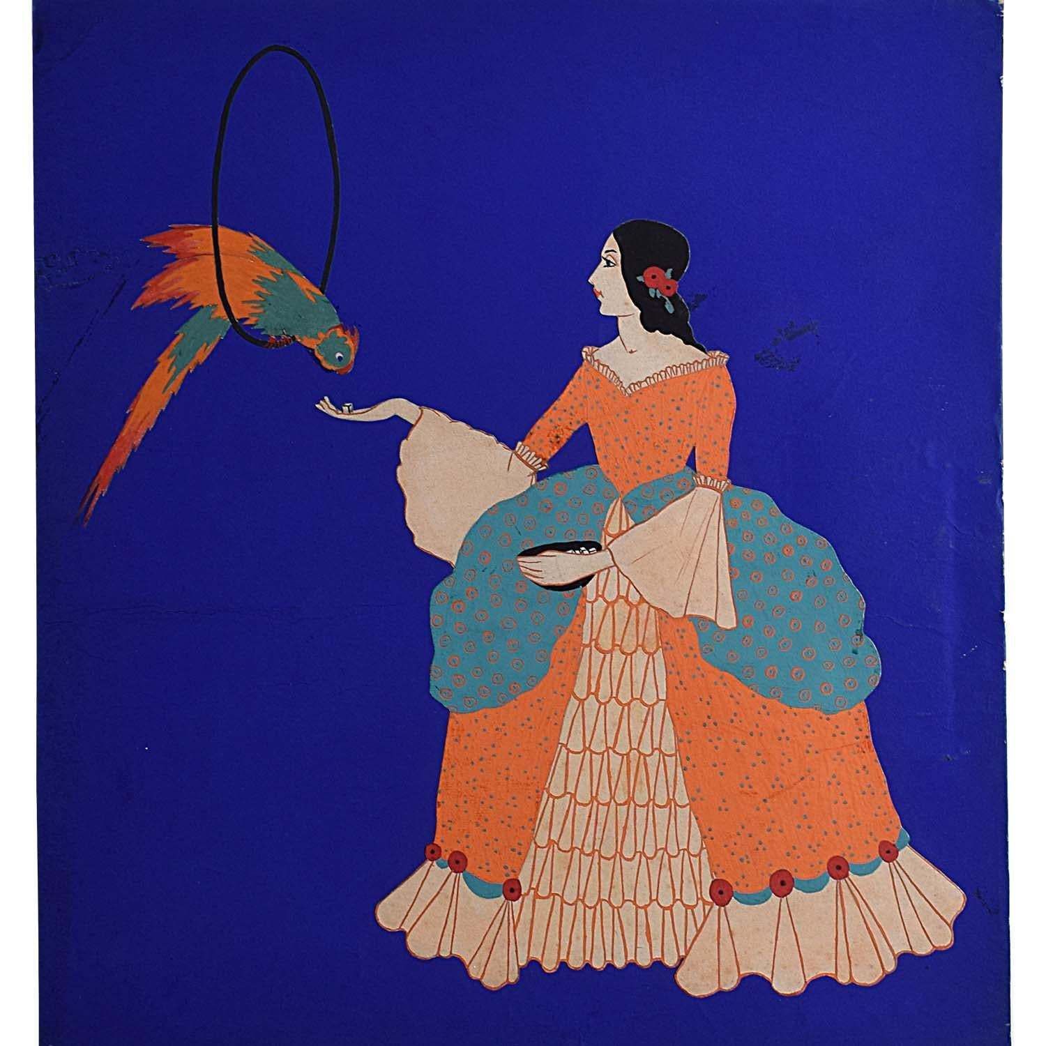 Gladys Williamson, 'Lady With A Parrot' Gouache Art Deco Poster Design (C.1931)