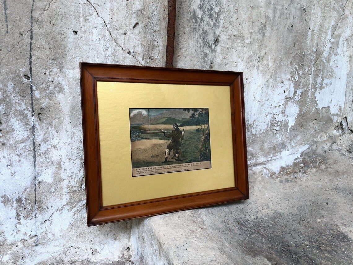 Antique 1798 Robinson Crusoe Print  Footprint In The Sand  Haines & Son London