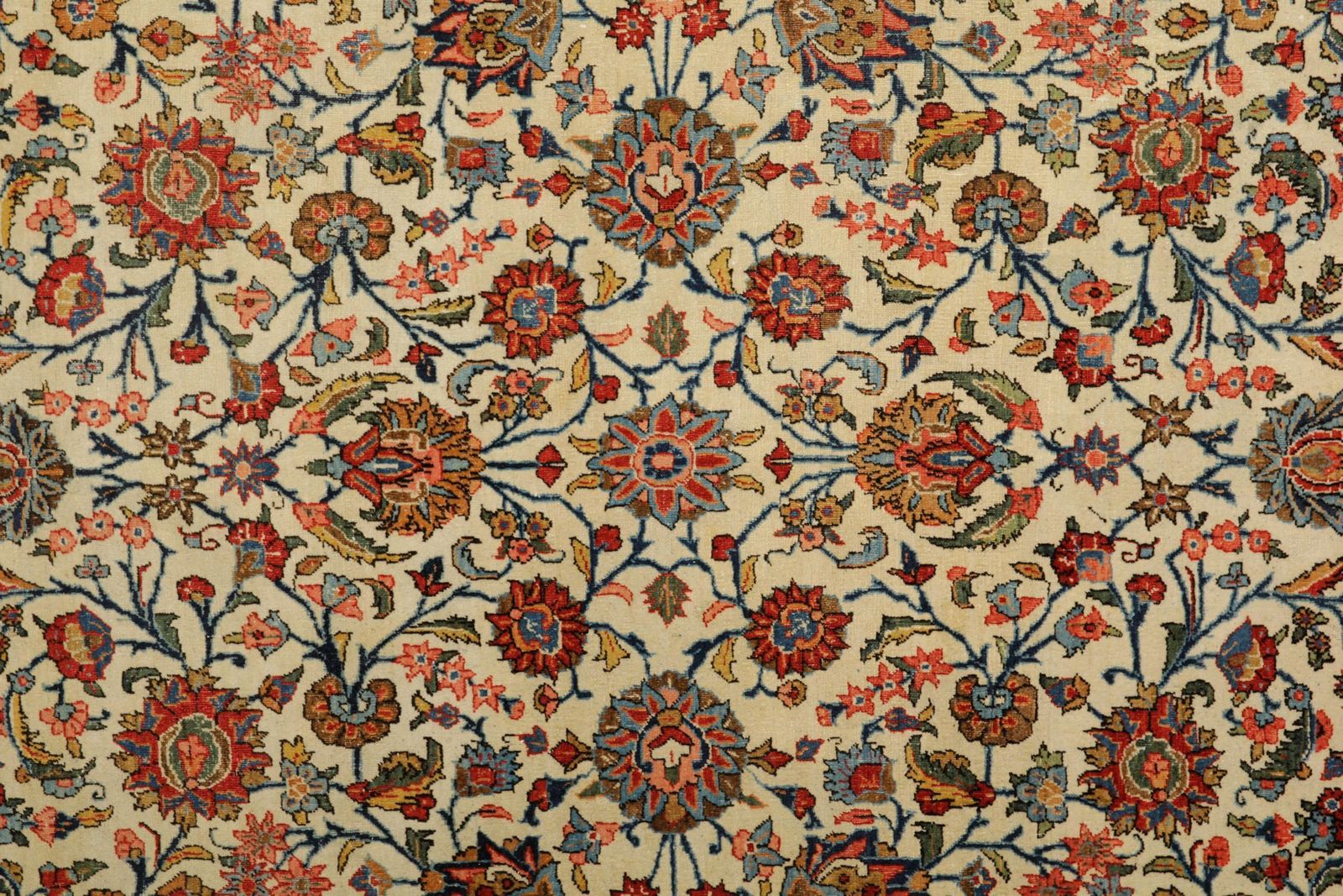 Antique Oriental Area Rug Traditional Floral Cream Wool Carpet 211x130cm photo vintage