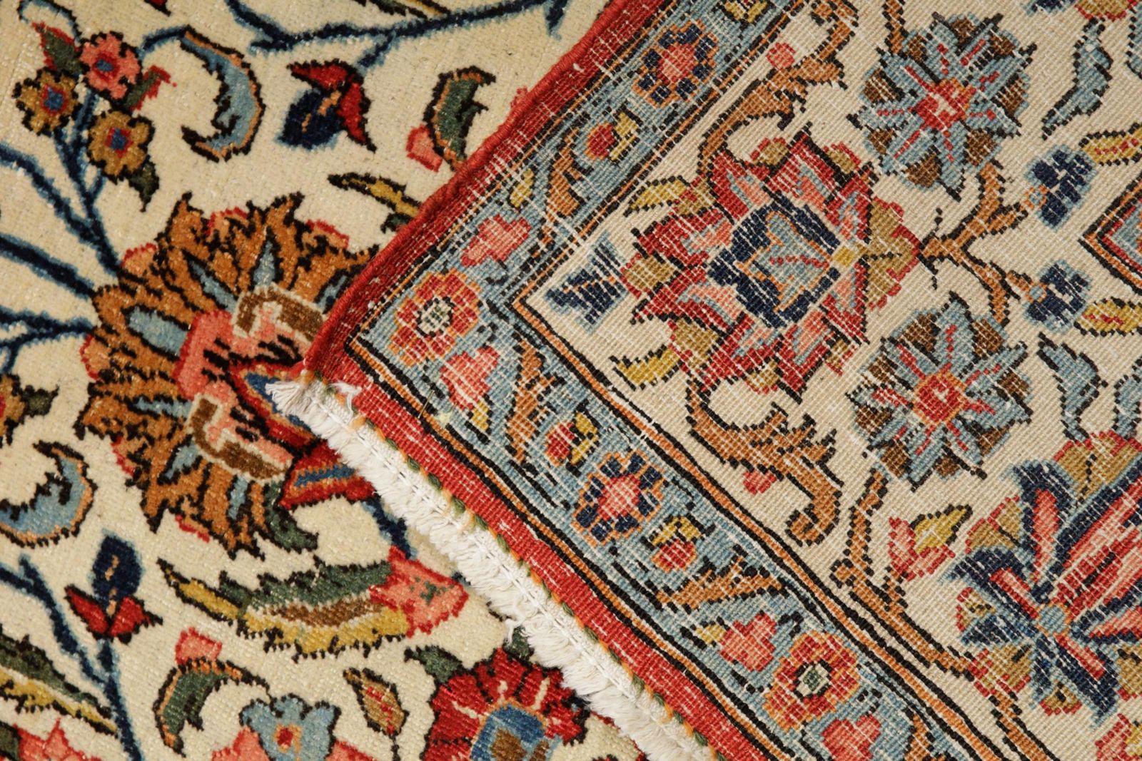 4400.0 Antique Oriental Area Rug Traditional Floral Cream Wool Carpet 211x130cm photo