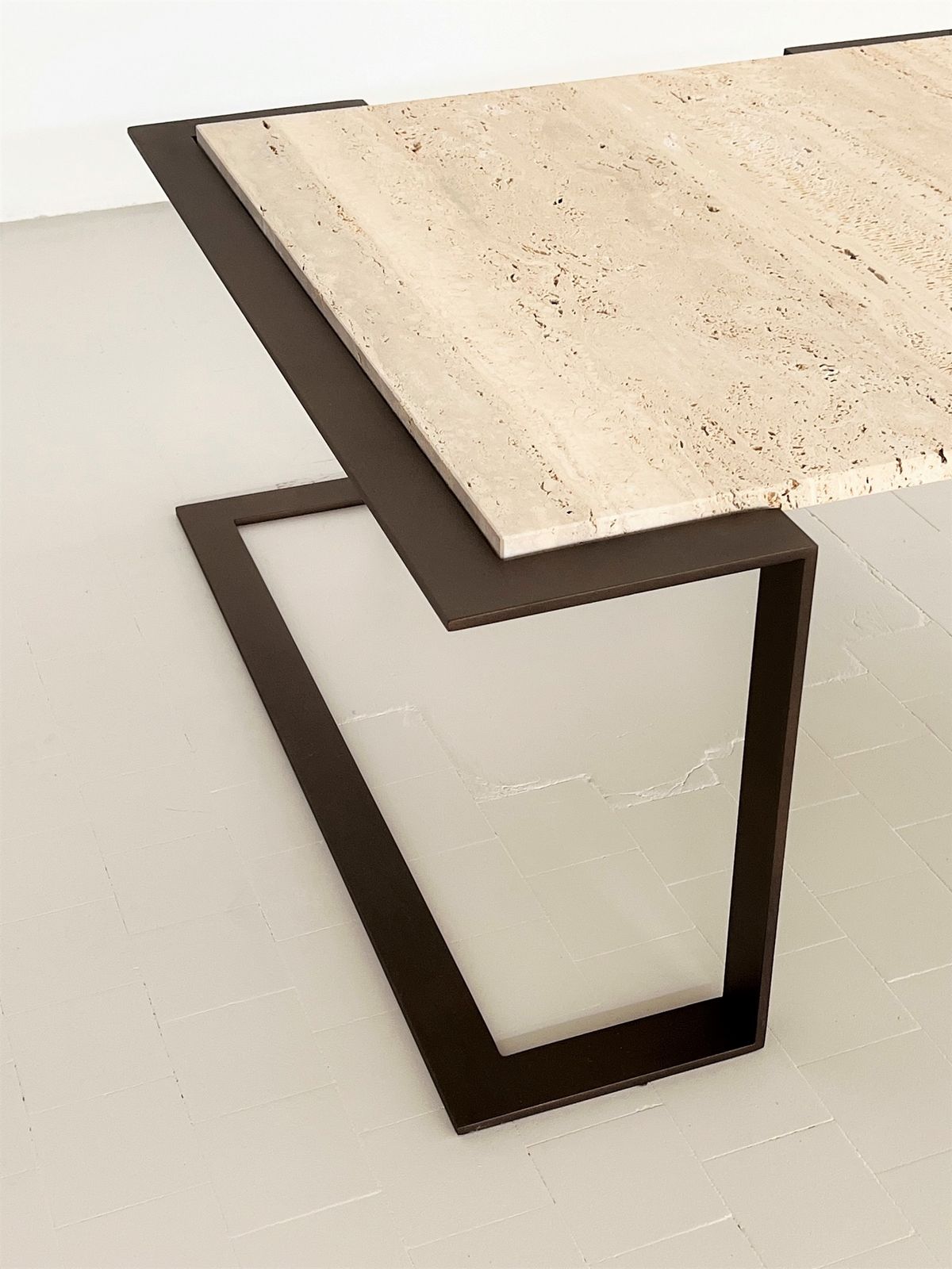 photo for sale Italian Mid Century Travertine Marble Coffee Table And Metal Base, 1970