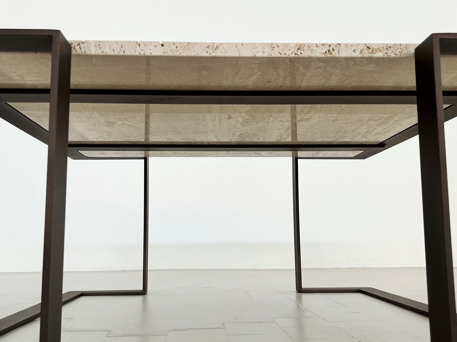 1050.0 Italian Mid Century Travertine Marble Coffee Table And Metal Base, 1970 photo