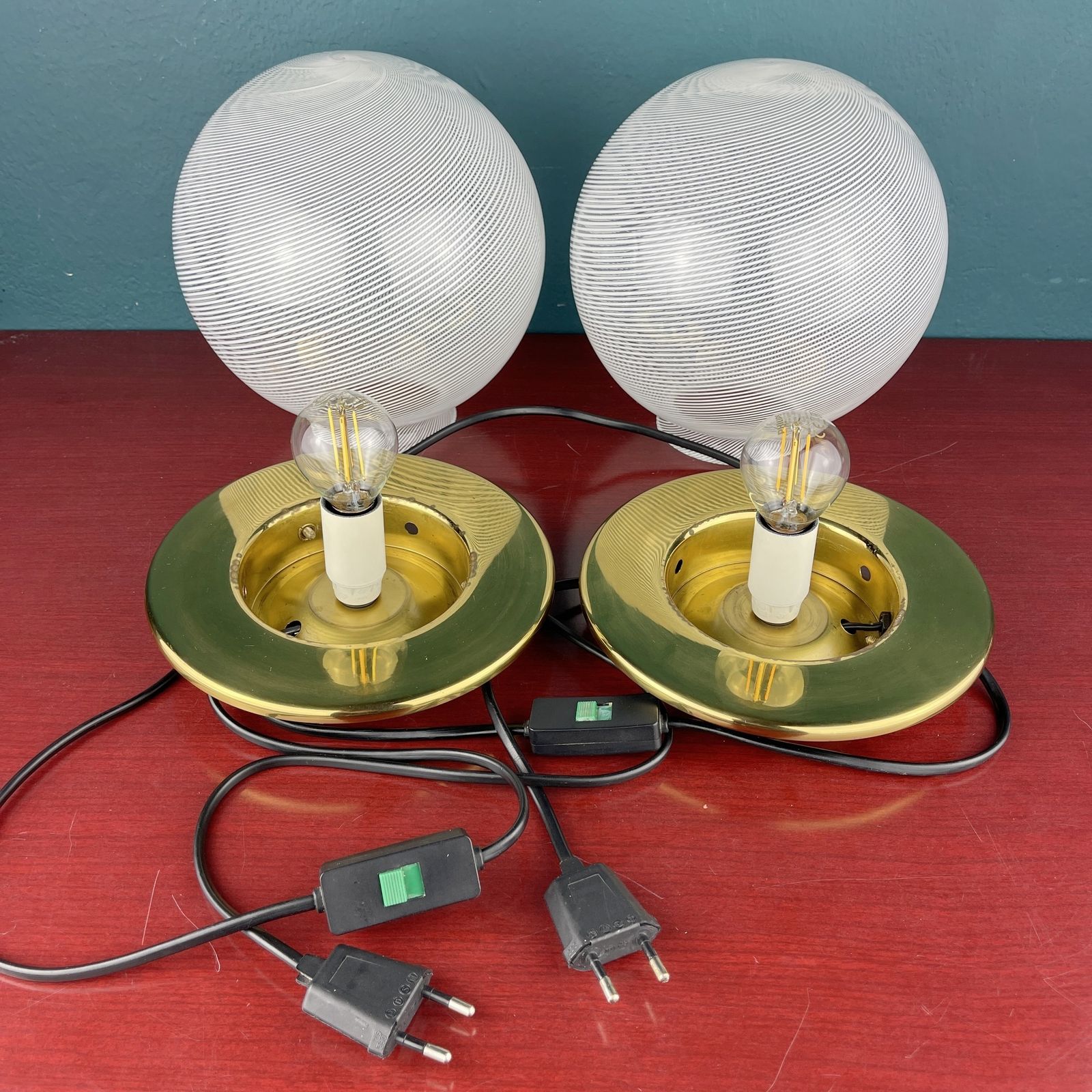 Classic Swirl Murano Glass Table Lamps By F.Fabbian Italy 1970s Set Of 2 photo Lighting