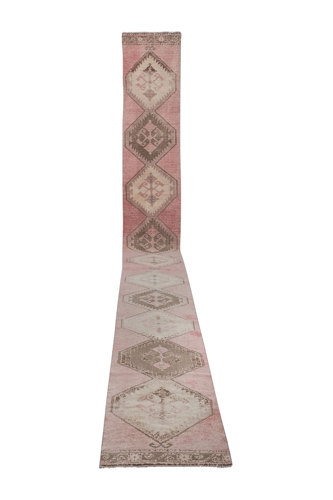 Chemin de table turc Oushak brun, extra long et étroit, de style mid-century modern