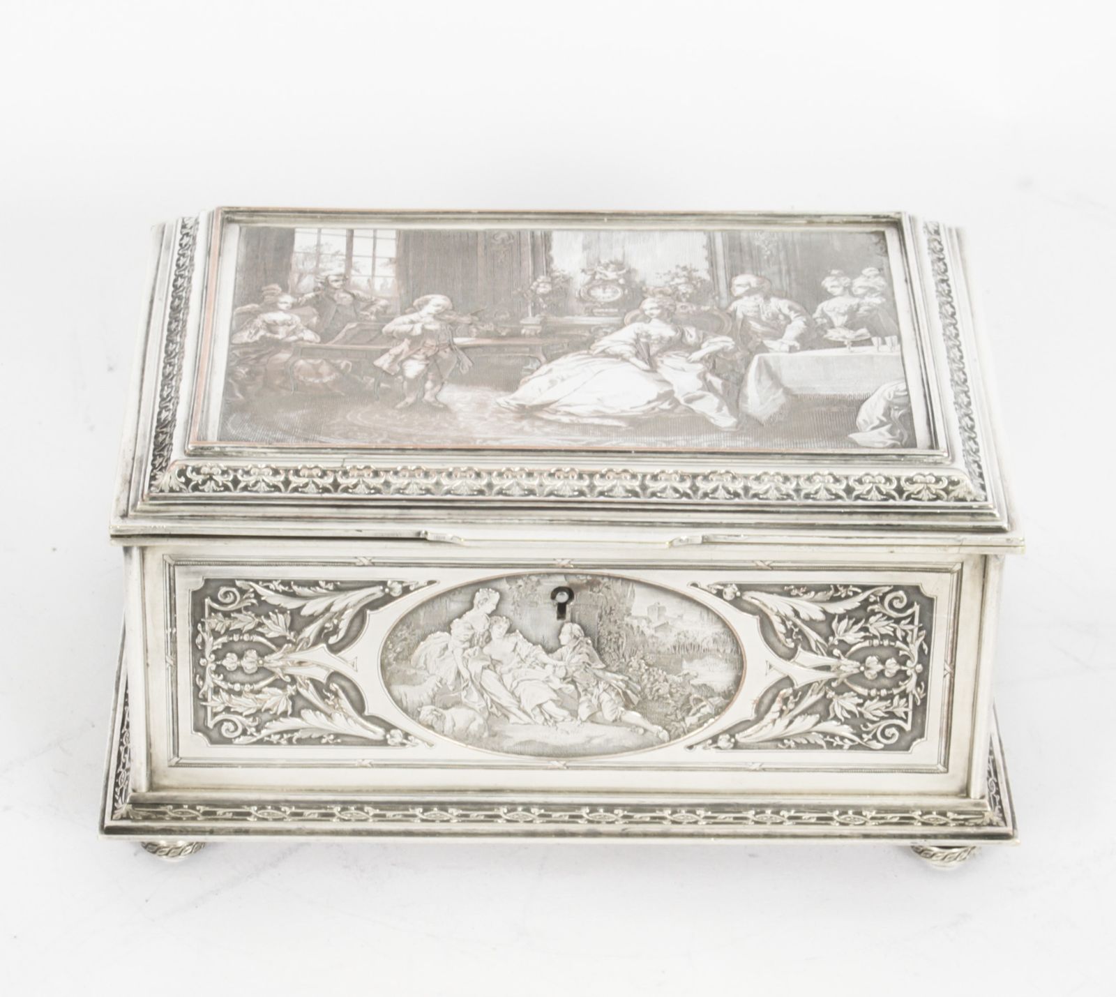 Antique French Silvered Copper Jewellery Casket Box B Wicker 19th C photo furniture