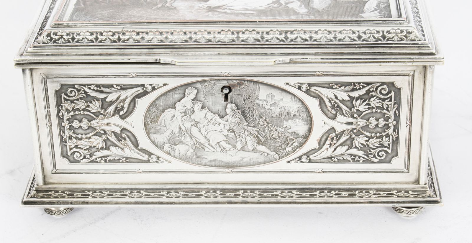 Antique French Silvered Copper Jewellery Casket Box B Wicker 19th C photo vinterior