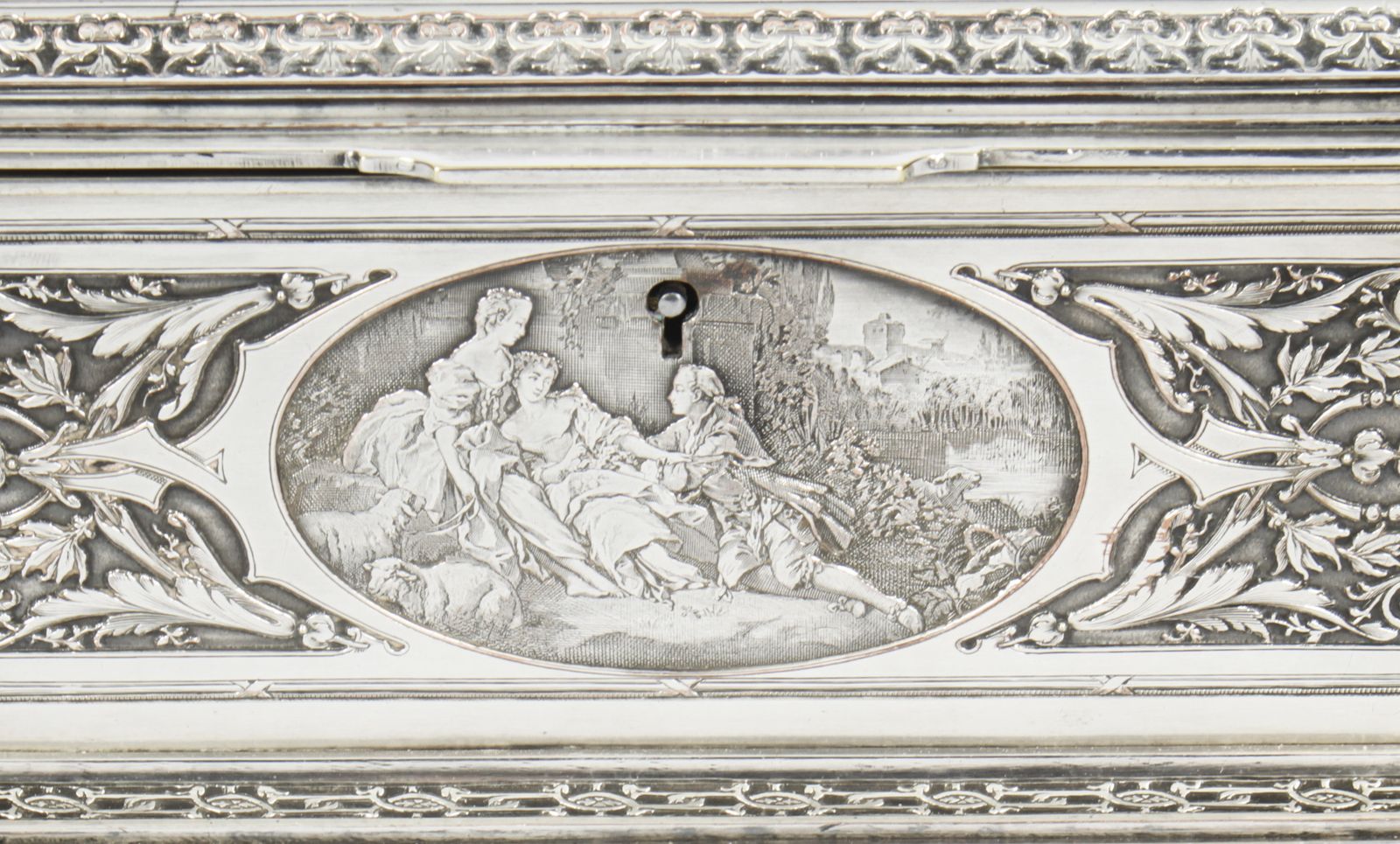 Antique French Silvered Copper Jewellery Casket Box B Wicker 19th C photo vintage