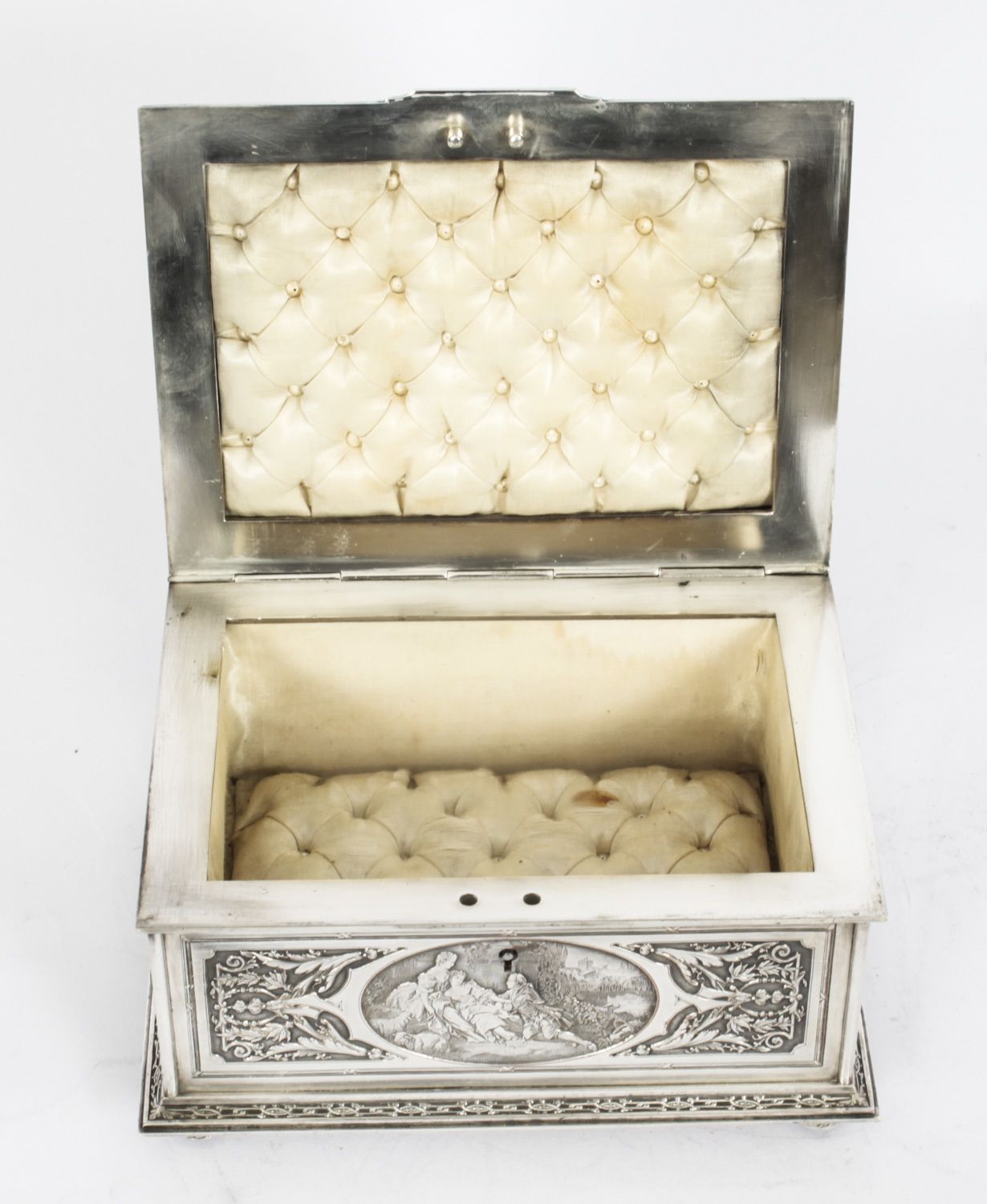 photo furniture Antique French Silvered Copper Jewellery Casket Box B Wicker 19th C