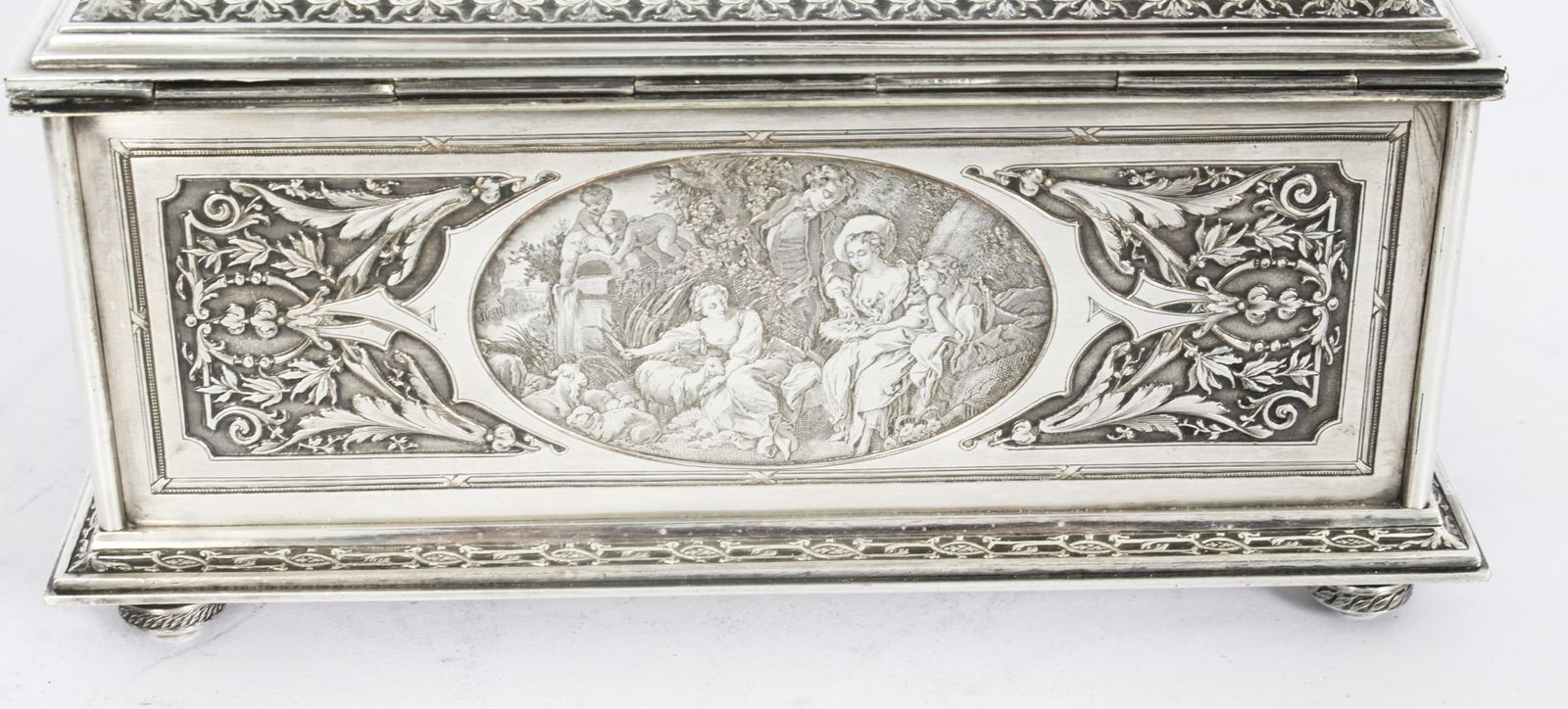Home Decor Antique French Silvered Copper Jewellery Casket Box B Wicker 19th C photo