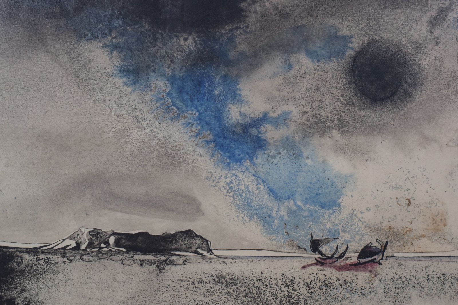 Boat On A Moonlit Seascape. Watercolour On Paper photo furniture