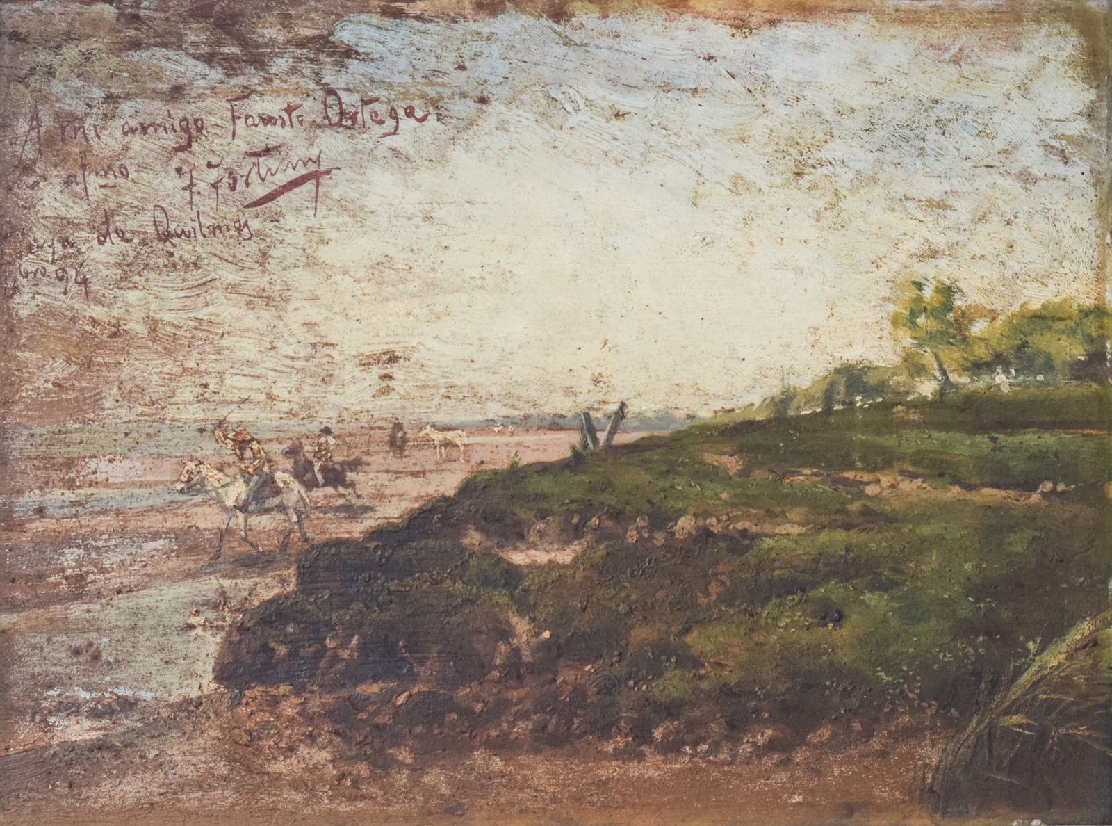 Argentinian Seascape With Horses. Signed F. Fortuny