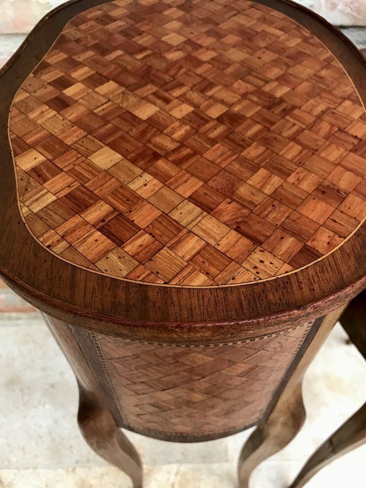 Louis XV Inlaid Walnut 3 Drawer Side Tables Or Nightstands With Marquetry, Set Of 2 photo vintage