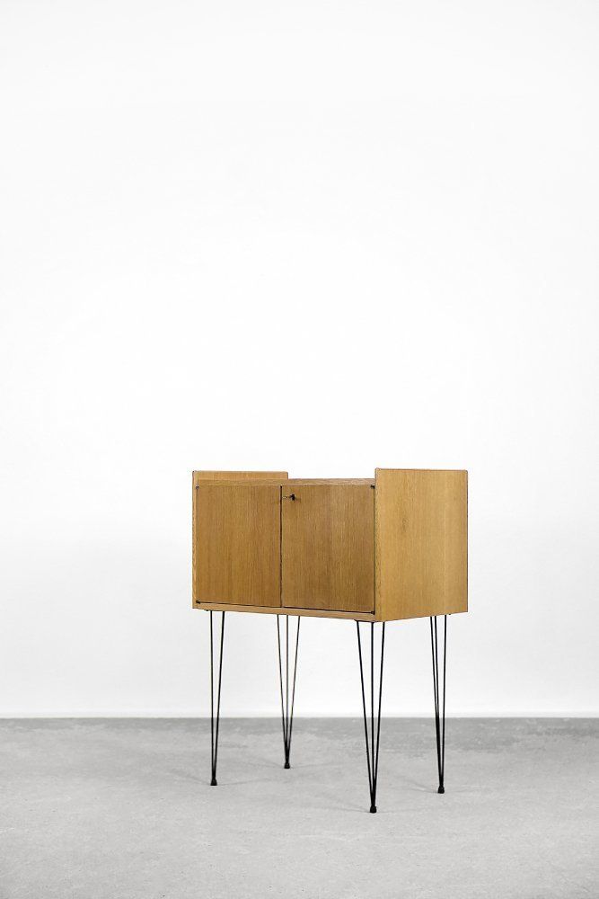 Modern Scandinavian Teak Wood Cabinet With Metal Hairpin Legs, 1960s