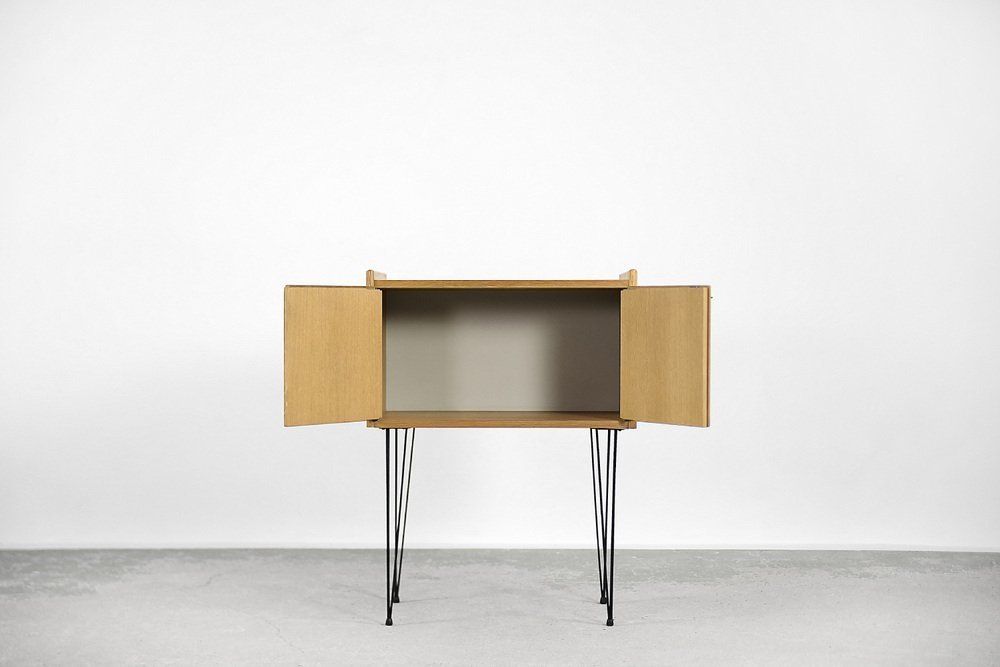 Modern Scandinavian Teak Wood Cabinet With Metal Hairpin Legs, 1960s photo Furniture