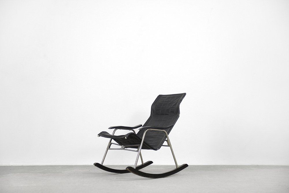Postmodern Black Leather Rocking Chair By Takeshi Nii, 1950s photo buy