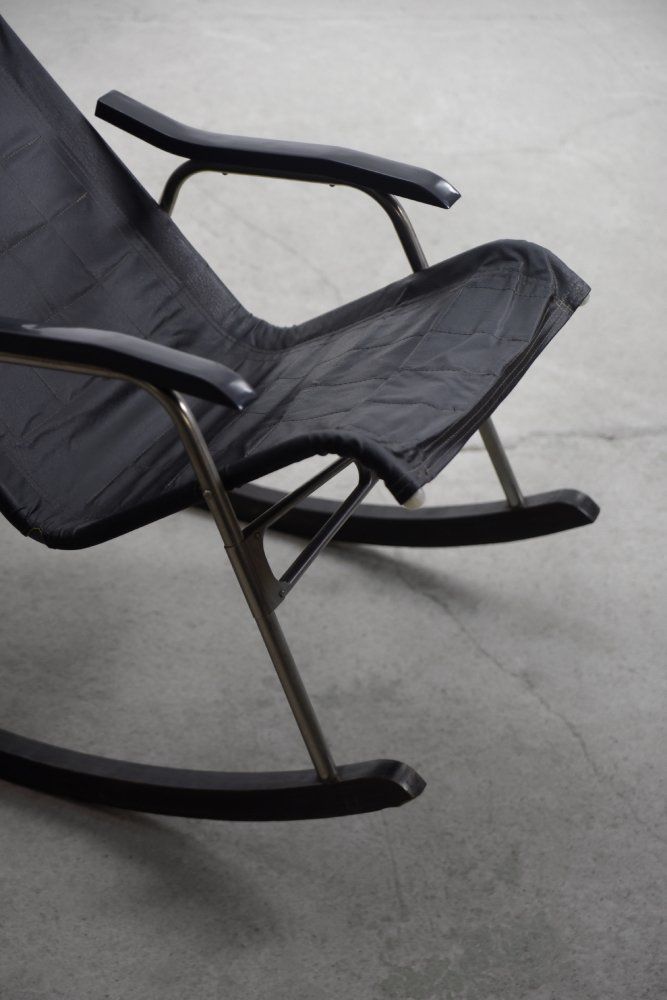 Postmodern Black Leather Rocking Chair By Takeshi Nii, 1950s photo vintage