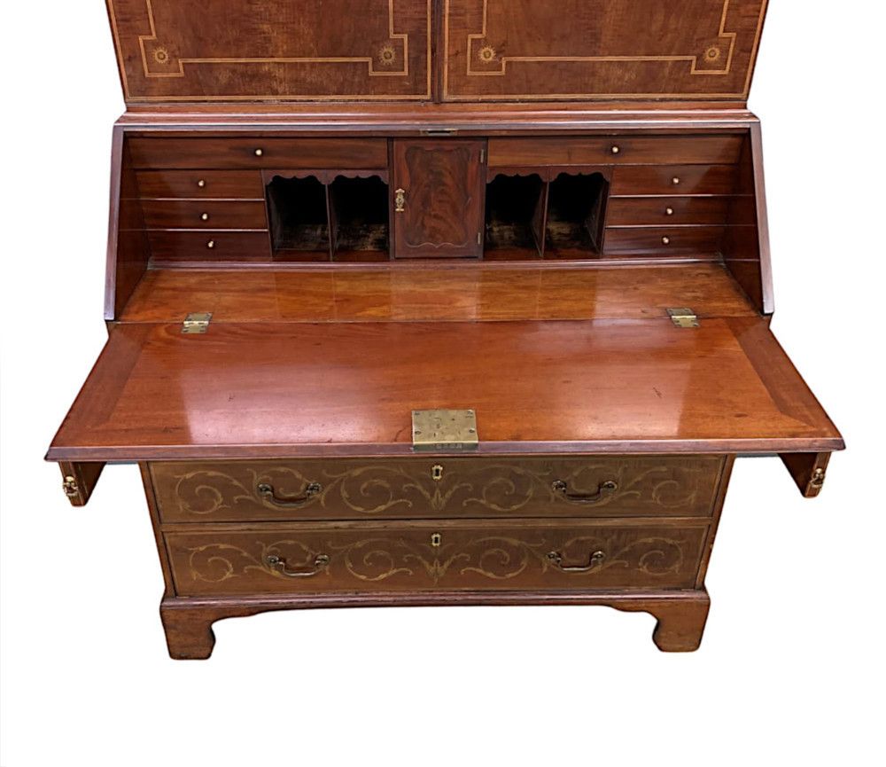 A Very Rare And Fine Early 19th Century Georgian Inlaid Bureau Bookcase photo vintage