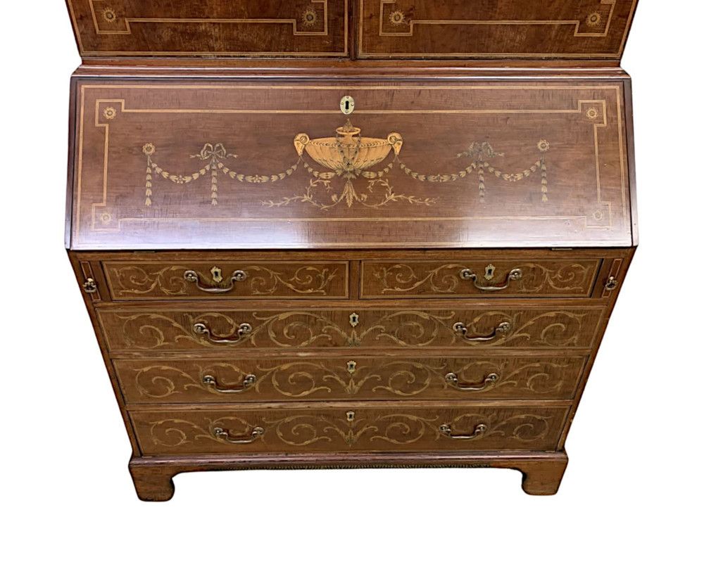 15566.5193 A Very Rare And Fine Early 19th Century Georgian Inlaid Bureau Bookcase photo