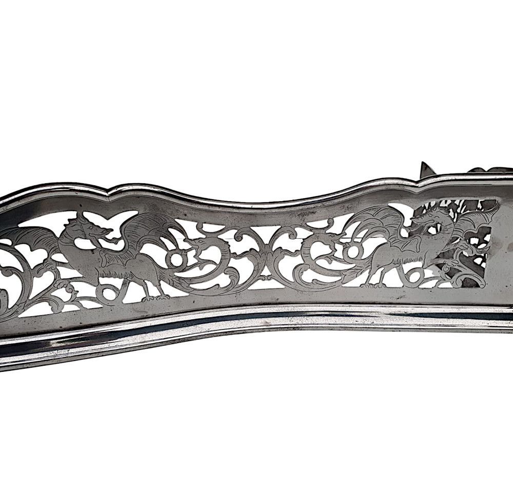 A Rare 19th Century Polished Steel Fender With Flower And Dragon Detail photo 2019.1111