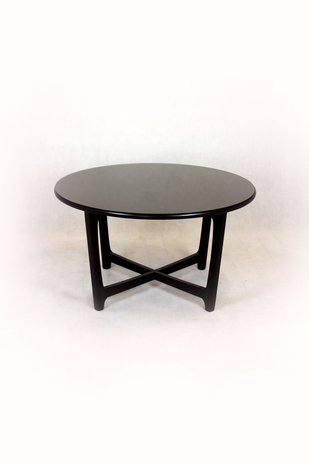 Restored Wooden Round Coffee Table, Czechoslovakia, 1970s photo vintage