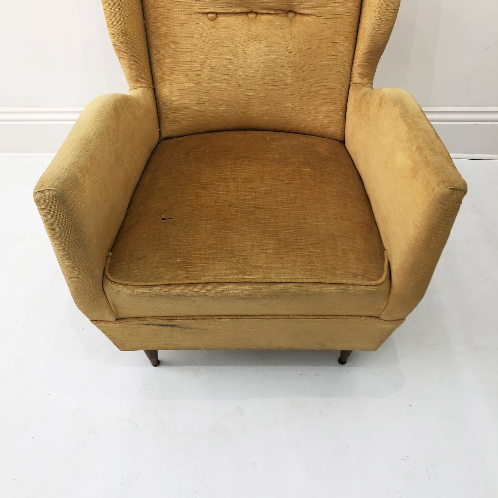 Gio Ponti For Isa Vintage Yellow Wingback Armchair 1950s Mid Century Italian Modernism We Can Upholster photo Furniture