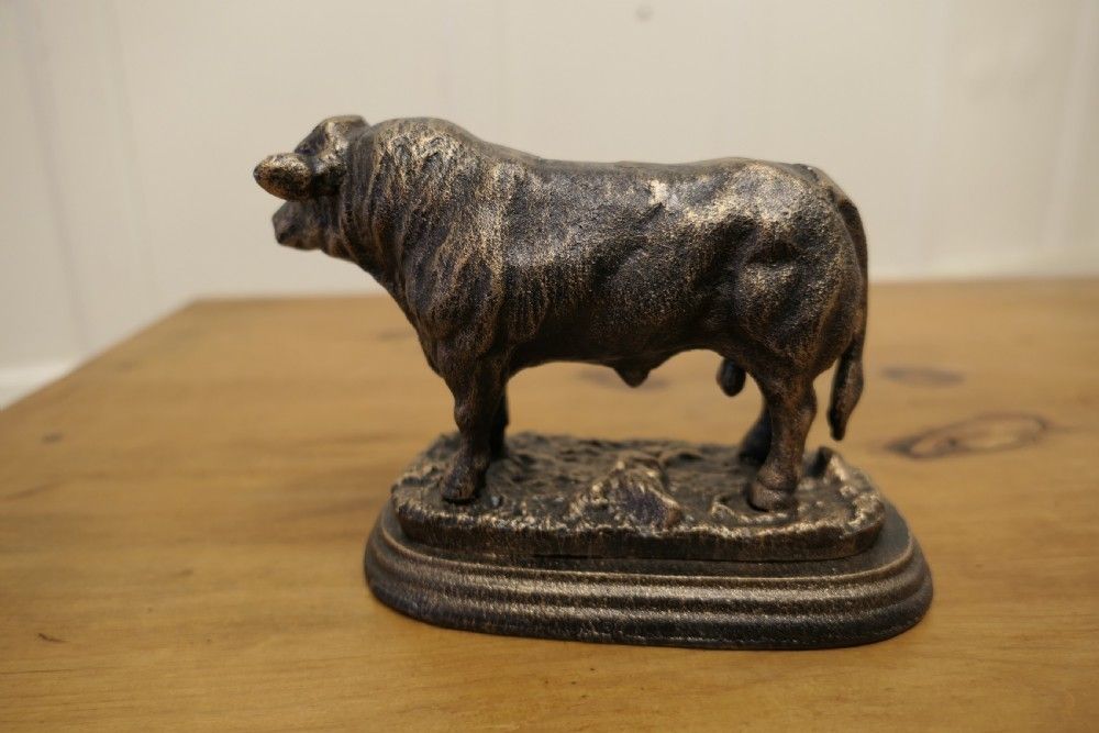 Iron Bull Desk Ornament With Bronze Finish Patina photo for sale