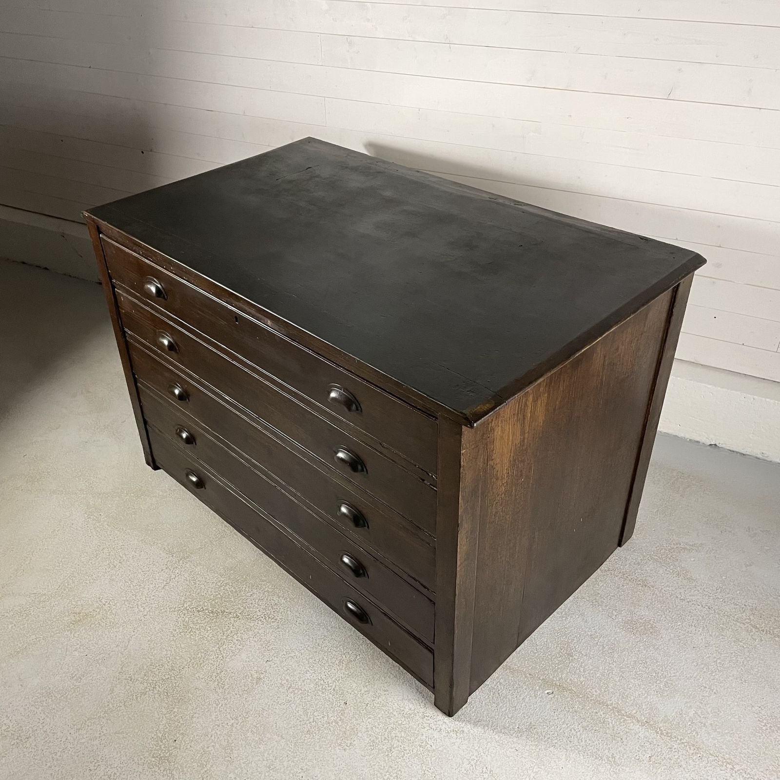 Antique Stained Pine 5 Drawer Plan Chest photo vinterior