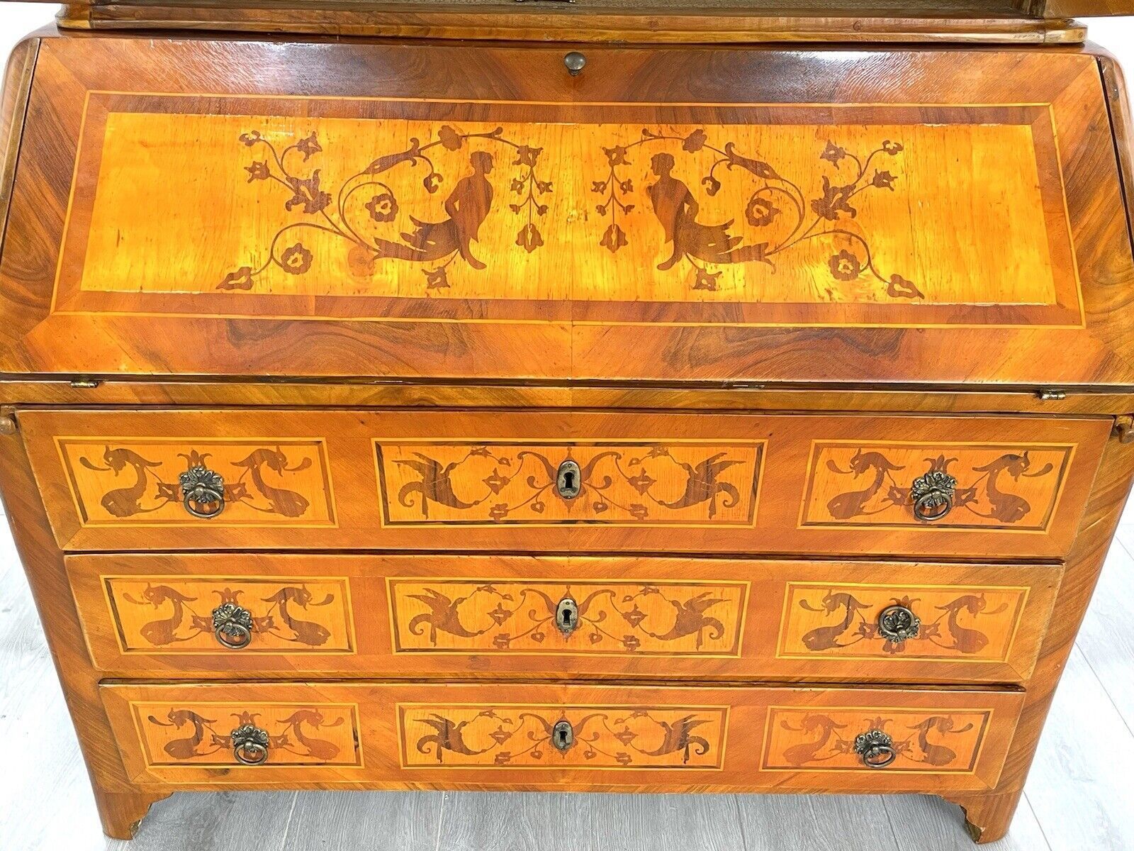 18th Century, Dutch Inlaid / Marquetry, Walnut Bookcase Bureau photo 9450.0