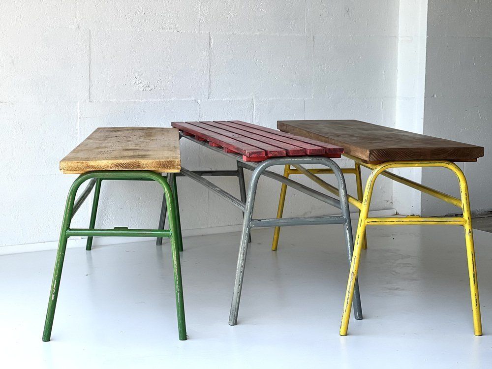 photo furniture Metalen En Grenen Bank, Jaren 1970, Vintage
